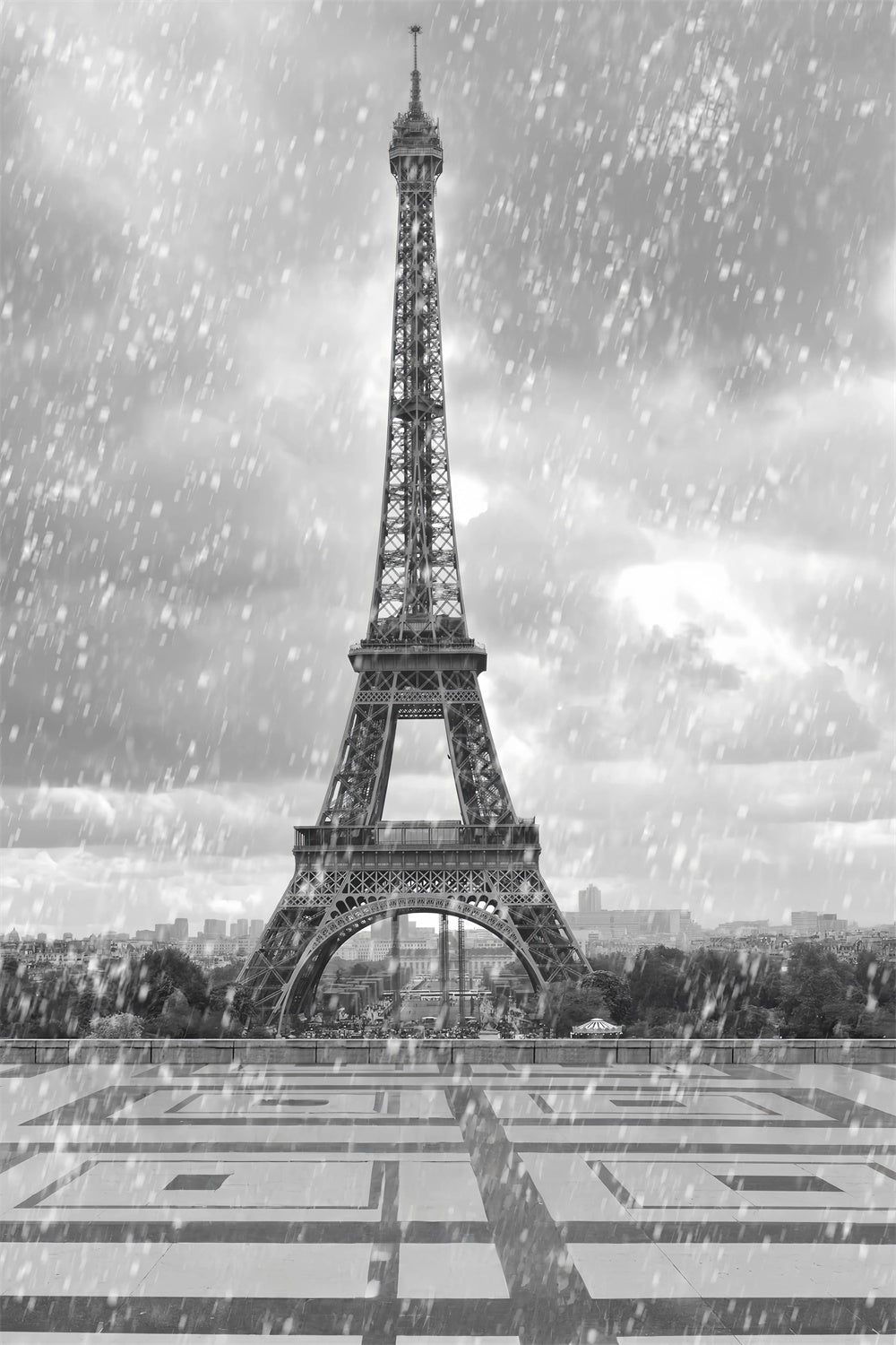 Paris Photo Backdrop Vintage Eiffel Tower Rainfall Backdrop GQ4-62
