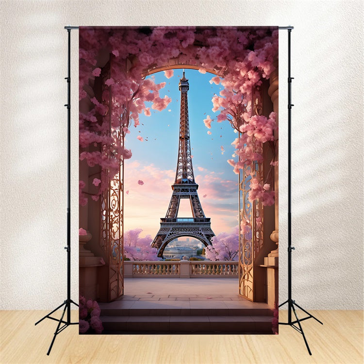 Paris Backdrop Photography Blossoming Balcony Arch View Backdrop GQ4-63