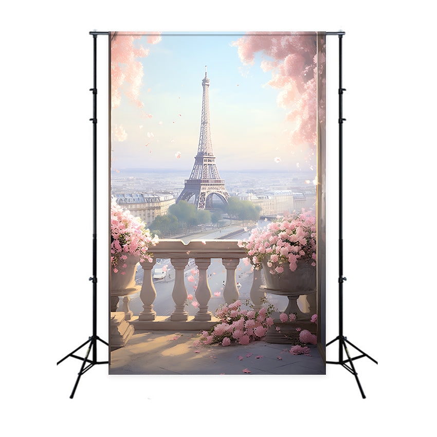 Paris Photography Backdrop Balcony Flowers City View Backdrop GQ4-65