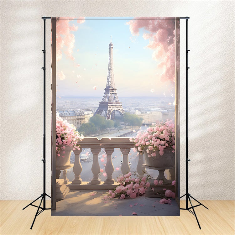 Paris Photography Backdrop Balcony Flowers City View Backdrop GQ4-65