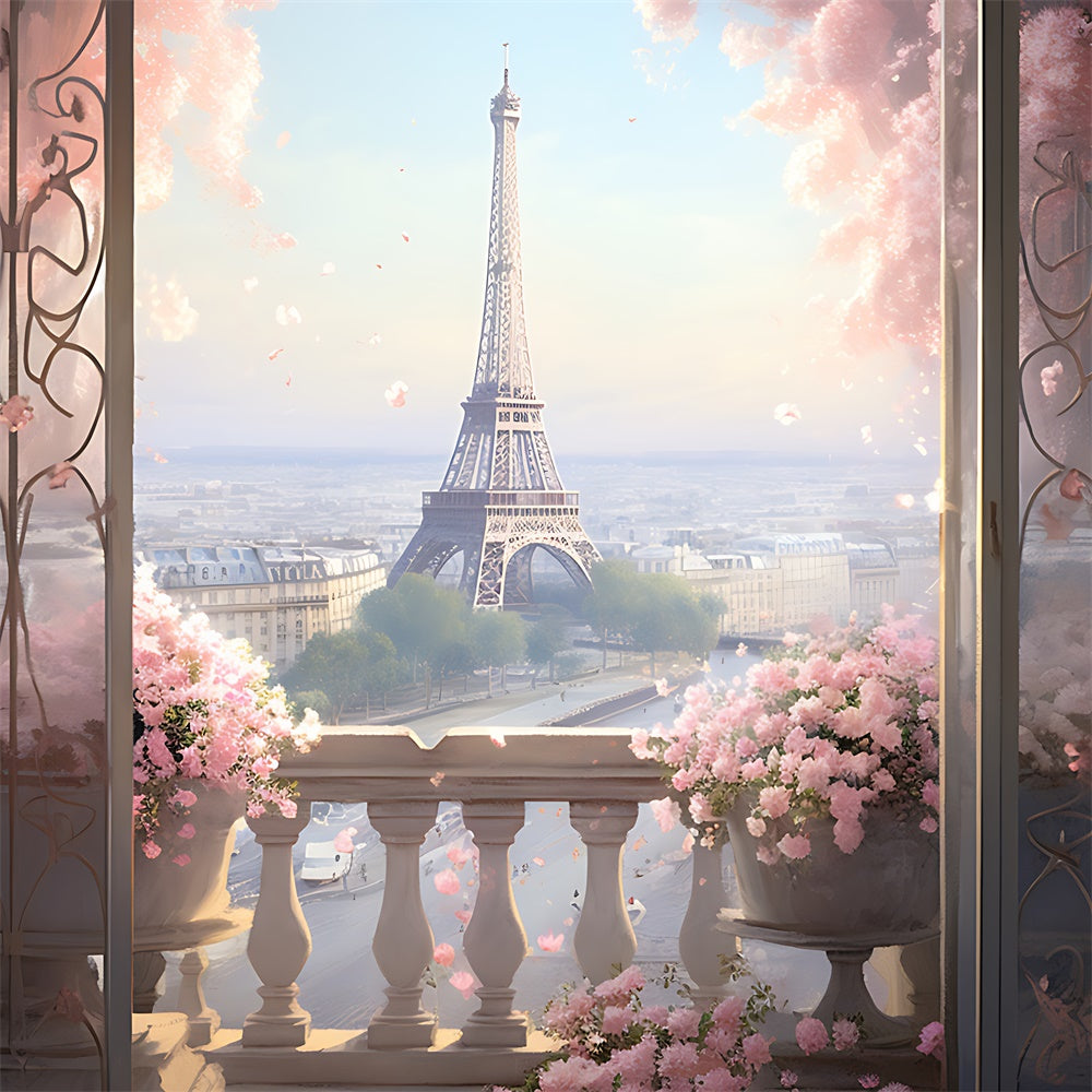 Paris Photography Backdrop Balcony Flowers City View Backdrop GQ4-65