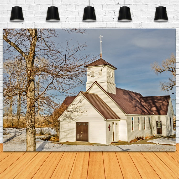 Church Photo Backdrop Rural Snow Architecture Backdrop GQ4-66