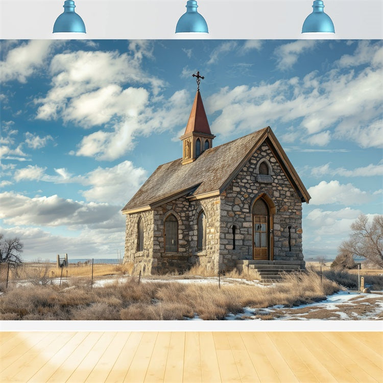 Church Backdrop Ideas Blue Sky Stone Architecture Backdrop GQ4-73