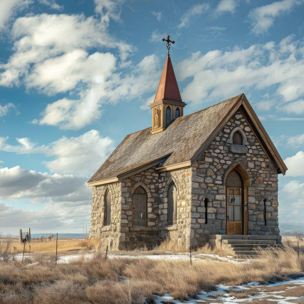 Church Backdrop Ideas Blue Sky Stone Architecture Backdrop GQ4-73