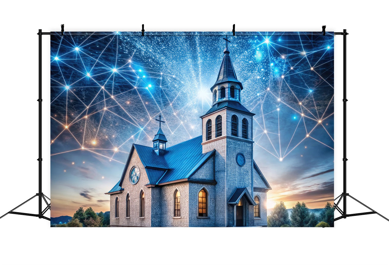 Church Backdrop Futuristic Night Sky Architecture Backdrop GQ4-74
