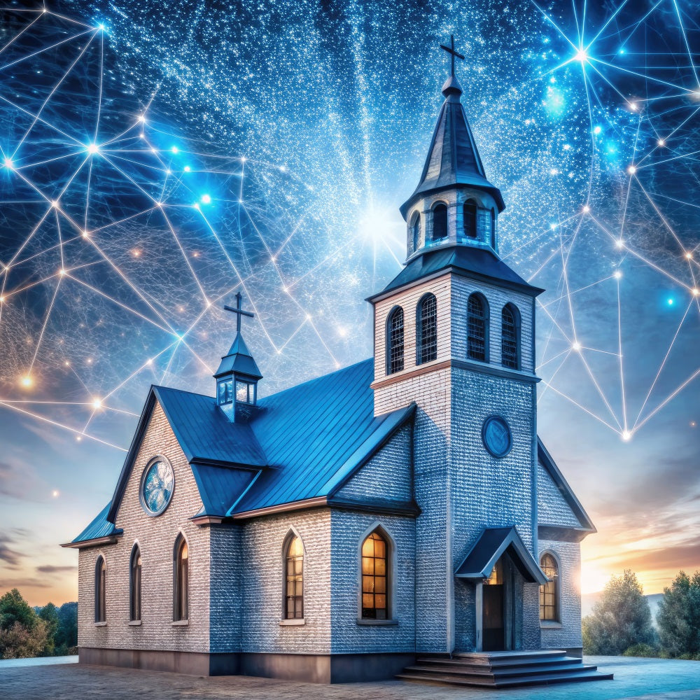 Church Backdrop Futuristic Night Sky Architecture Backdrop GQ4-74