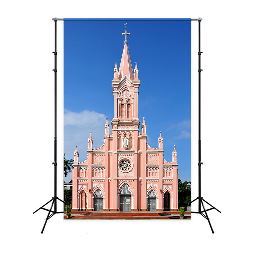 Church Stage Backdrop Pink Gothic Architecture Backdrop GQ4-76