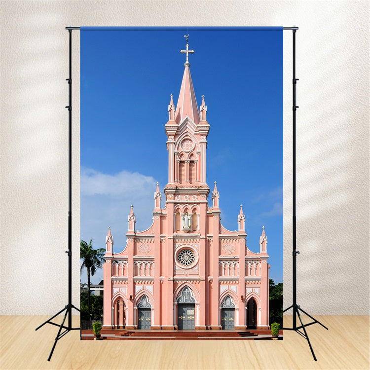 Church Stage Backdrop Pink Gothic Architecture Backdrop GQ4-76