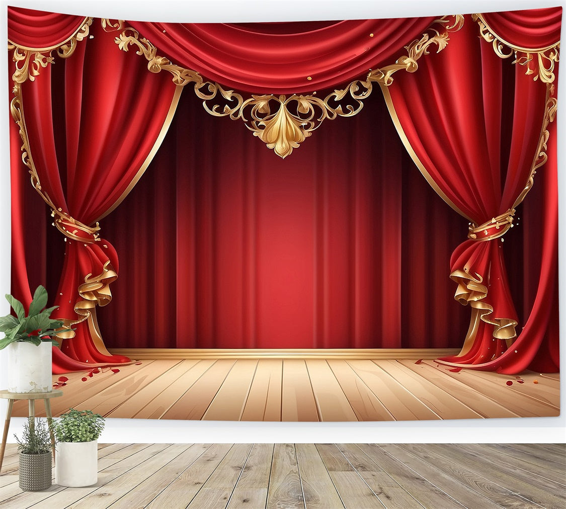 Red Carpet Photo Backdrop Gold Trim Red Curtain Backdrop GQ4-86
