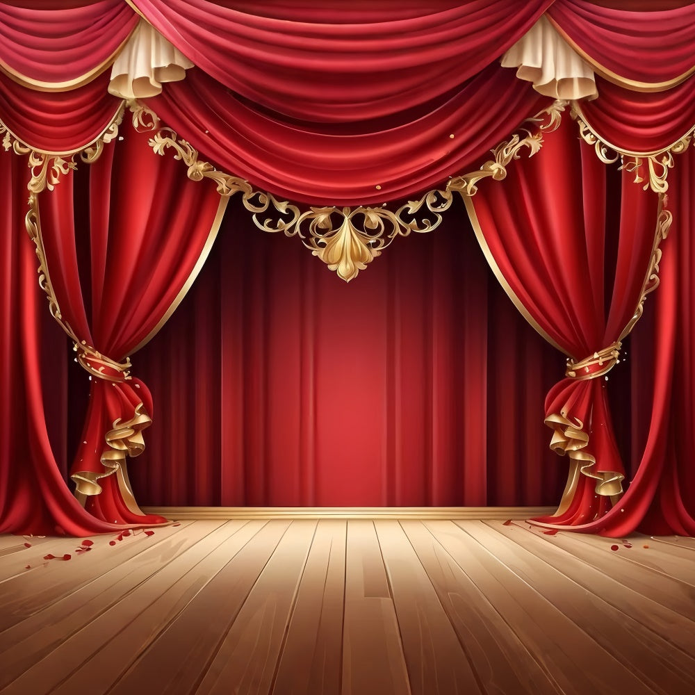 Red Carpet Photo Backdrop Gold Trim Red Curtain Backdrop GQ4-86