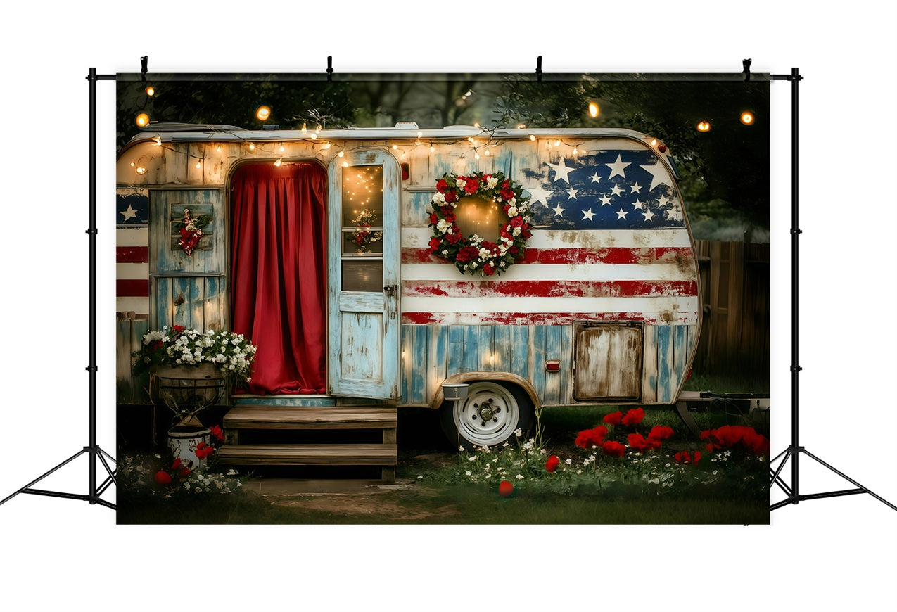 Independence Day Backdrop Wreath Camper Lights Backdrop GQ5-1
