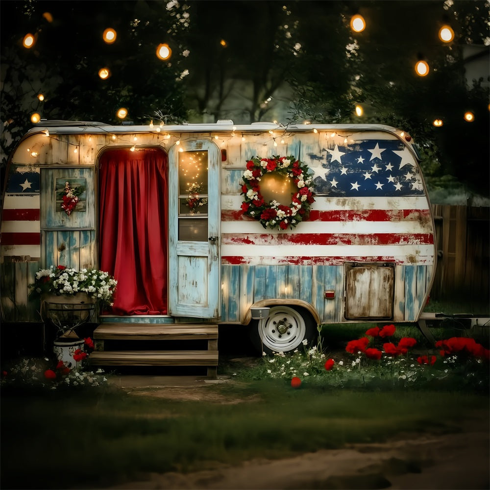Independence Day Backdrop Wreath Camper Lights Backdrop GQ5-1