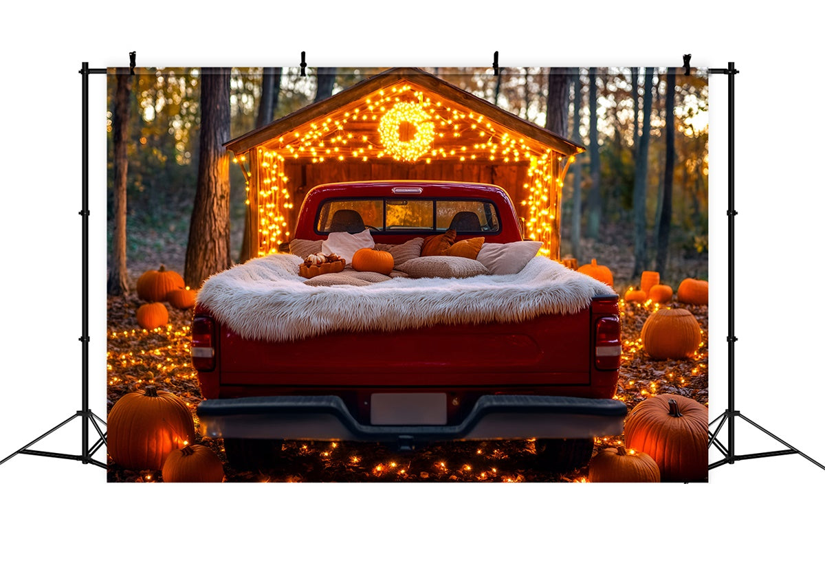 Fall Forest Backdrop Red Truck Pumpkin Decor Backdrop GQ5-101