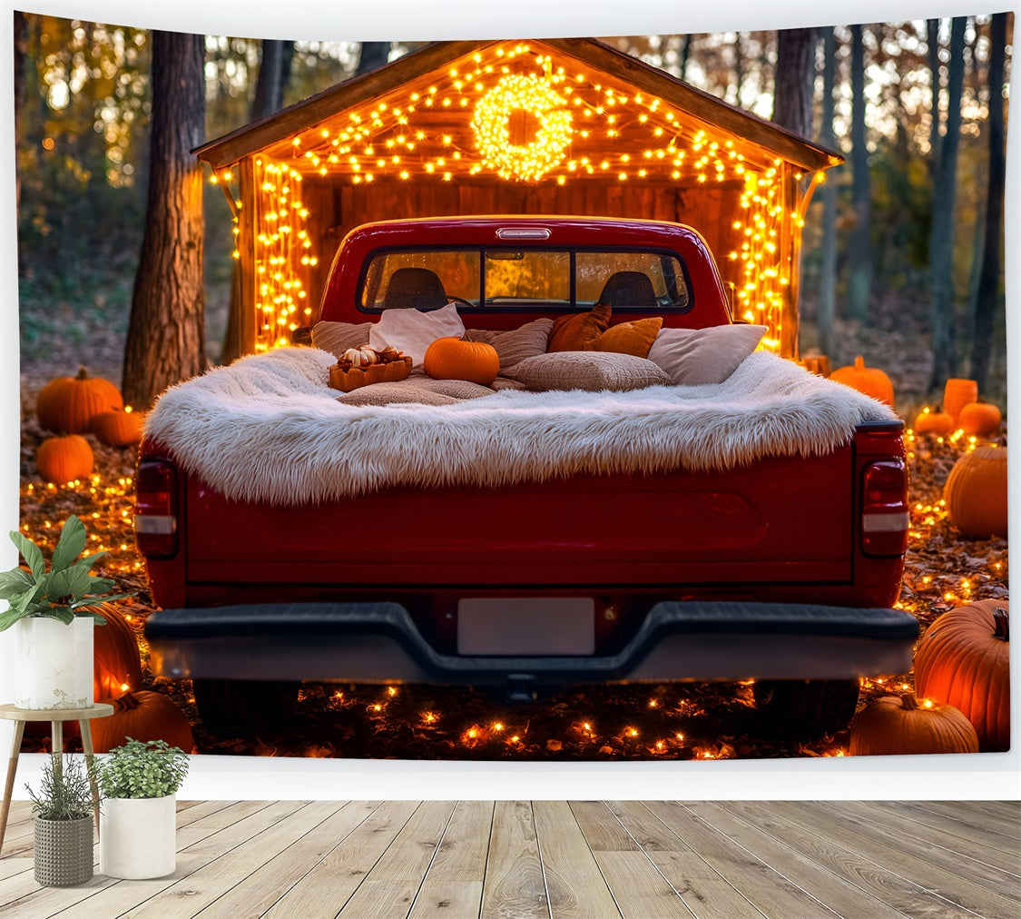 Fall Forest Backdrop Red Truck Pumpkin Decor Backdrop GQ5-101