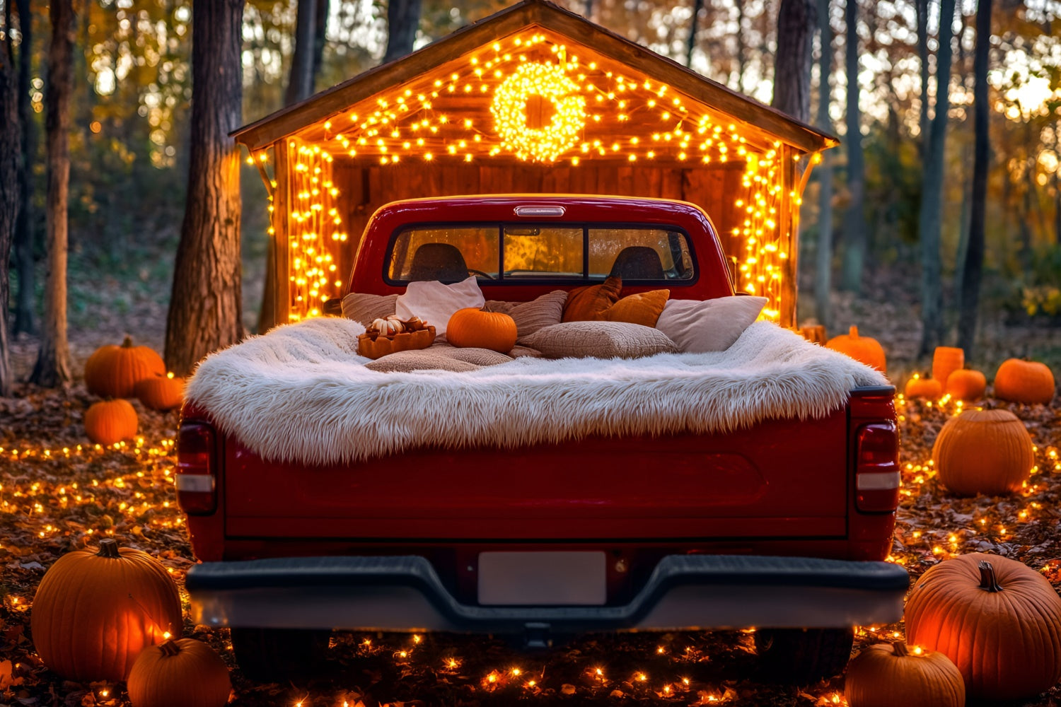 Fall Forest Backdrop Red Truck Pumpkin Decor Backdrop GQ5-101
