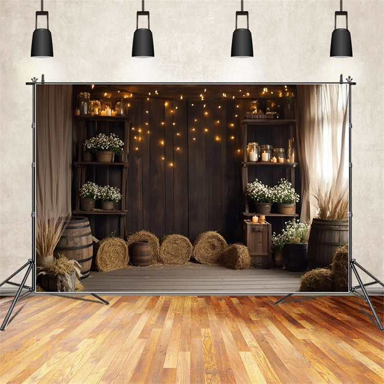 Fall Photography Backdrops Hay Bale Rustic Wood Backdrop GQ5-102