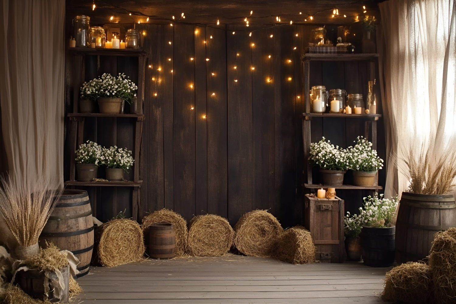 Fall Photography Backdrops Hay Bale Rustic Wood Backdrop GQ5-102