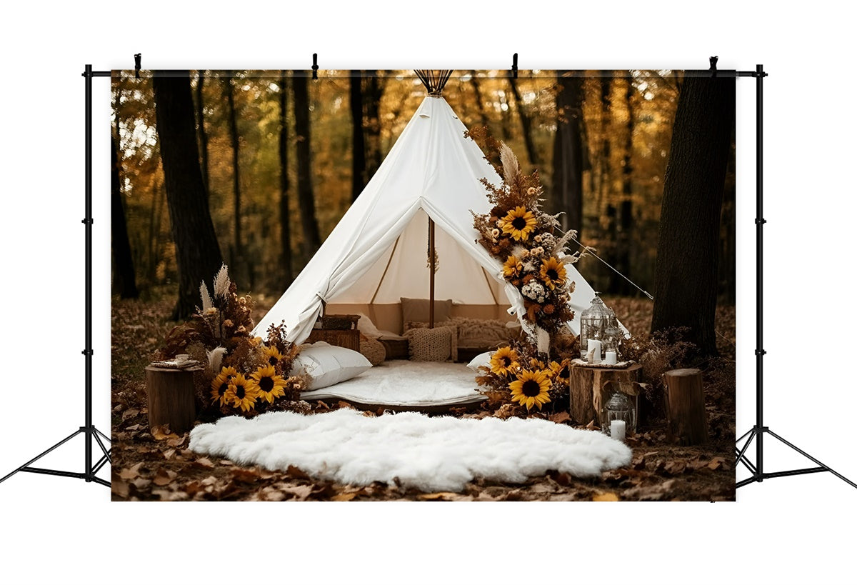 Fall Forest Backdrop Forest Tent Sunflowers Backdrop GQ5-103