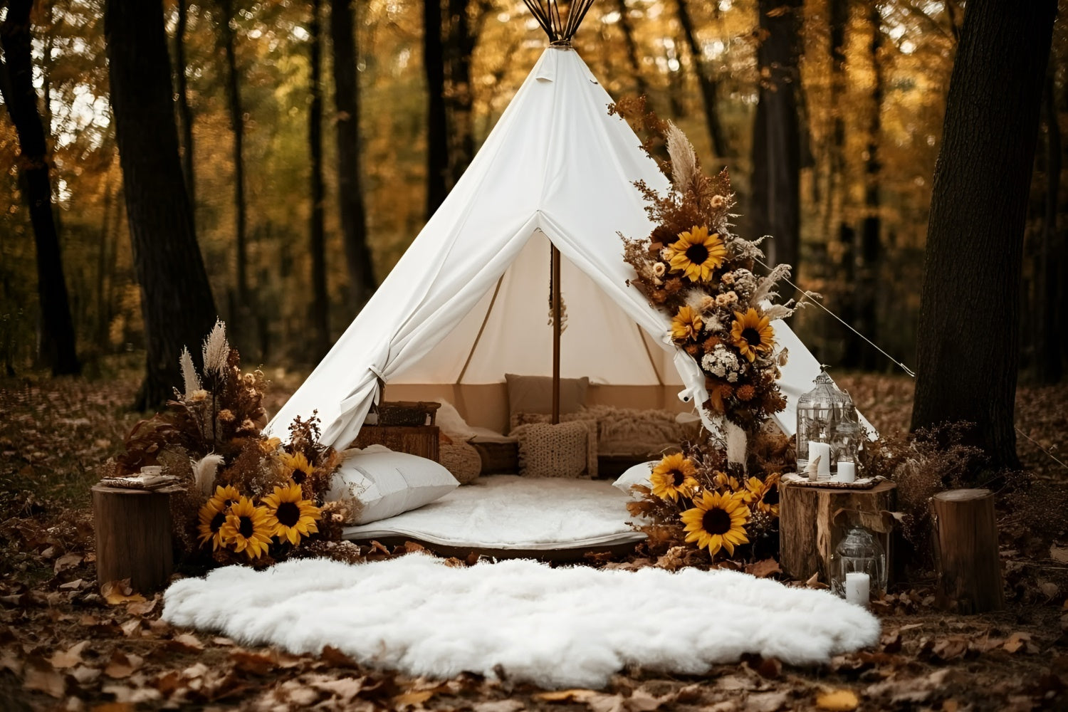 Fall Forest Backdrop Forest Tent Sunflowers Backdrop GQ5-103
