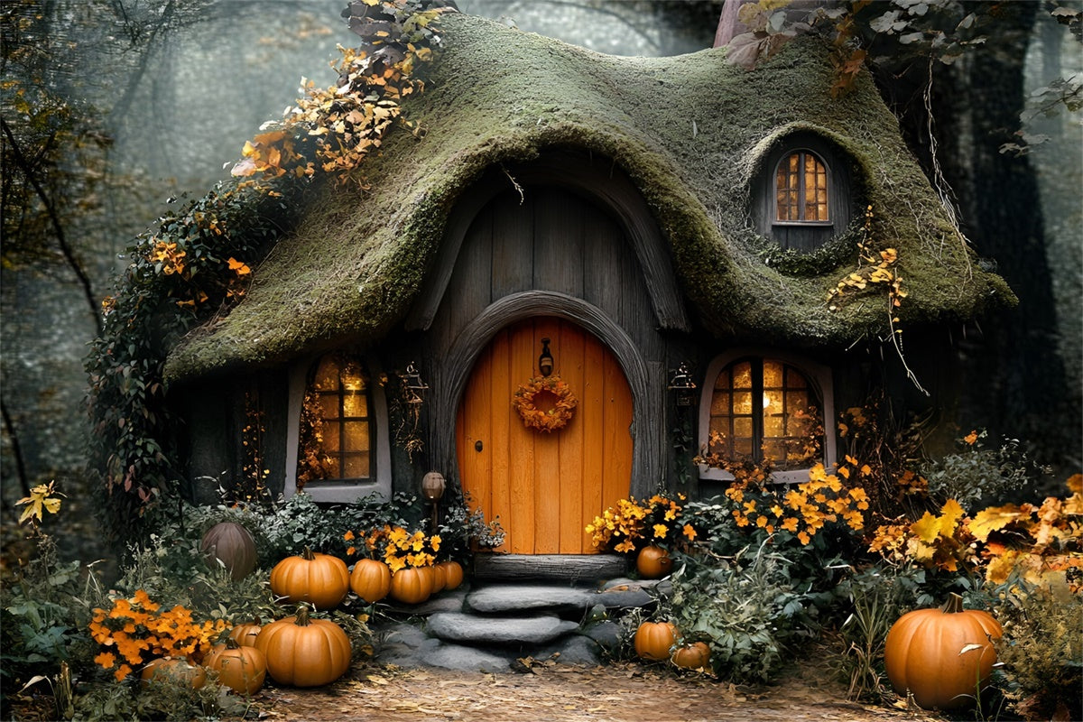 Autumn Backdrops Fairy Tale Pumpkin Cottage Backdrop GQ5-105