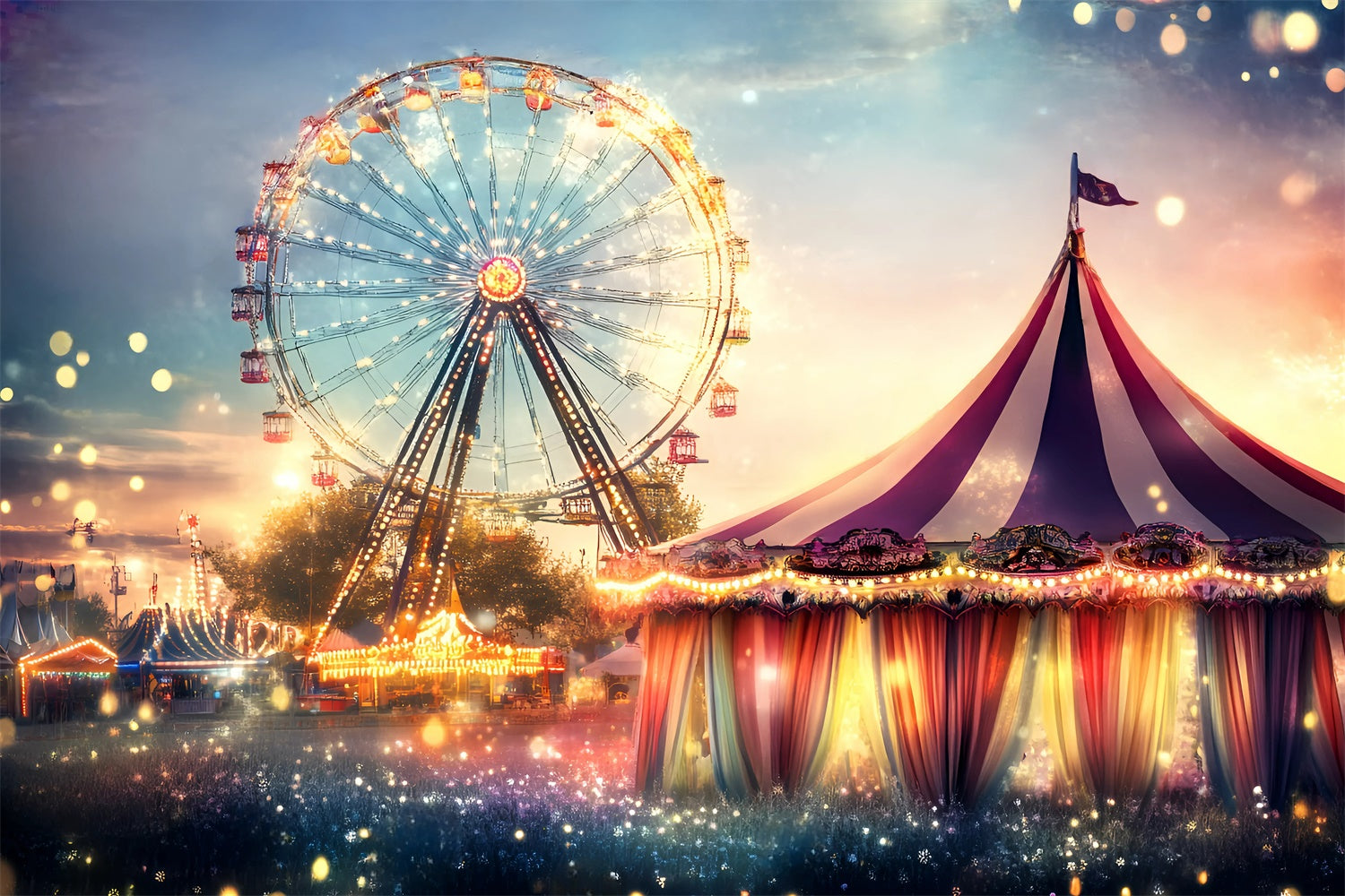 Carnival Theme Backdrop Ferris Wheel Sunset Lights Backdrop GQ5-111