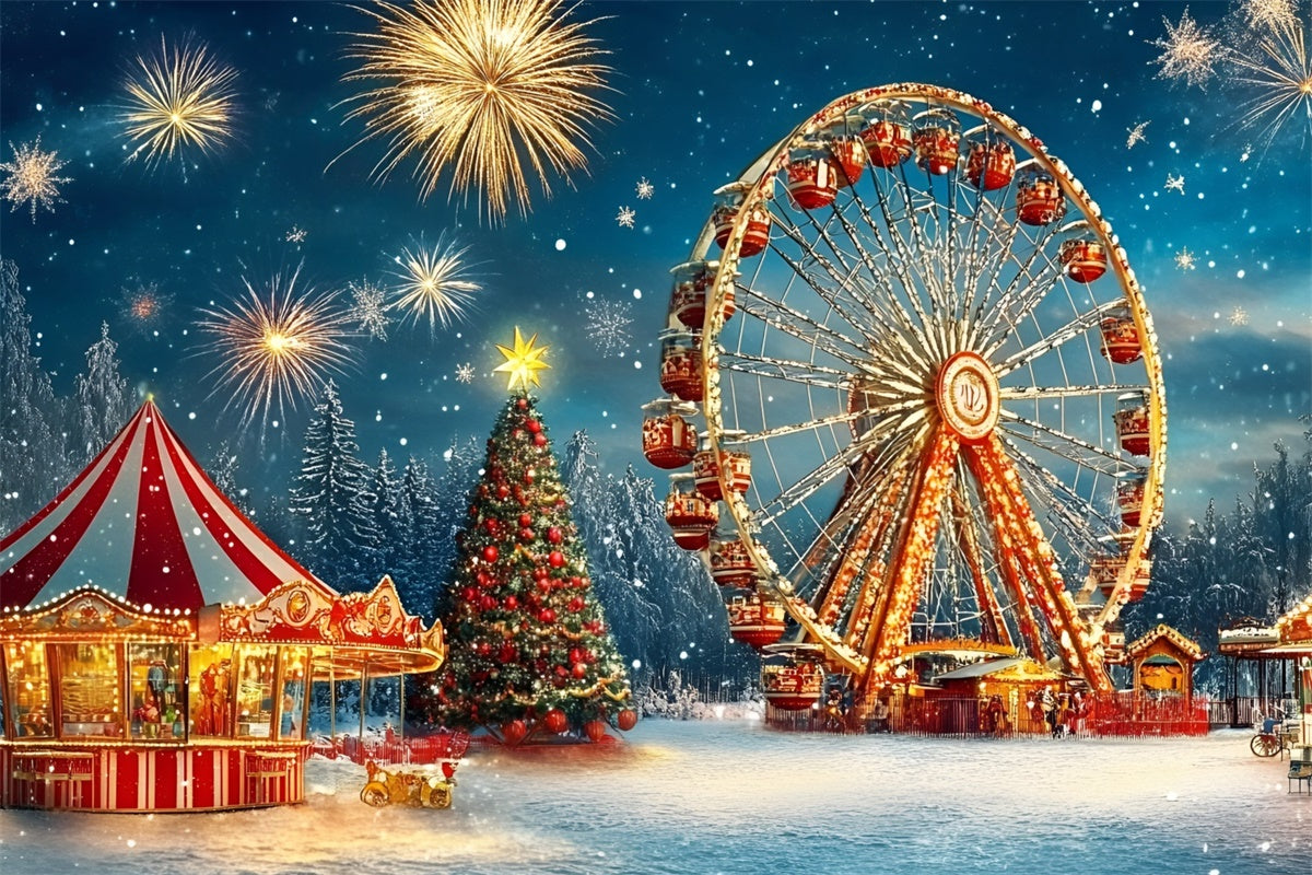 Carnival Backdrops Christmas Ferris Wheel Fireworks Backdrop GQ5-118