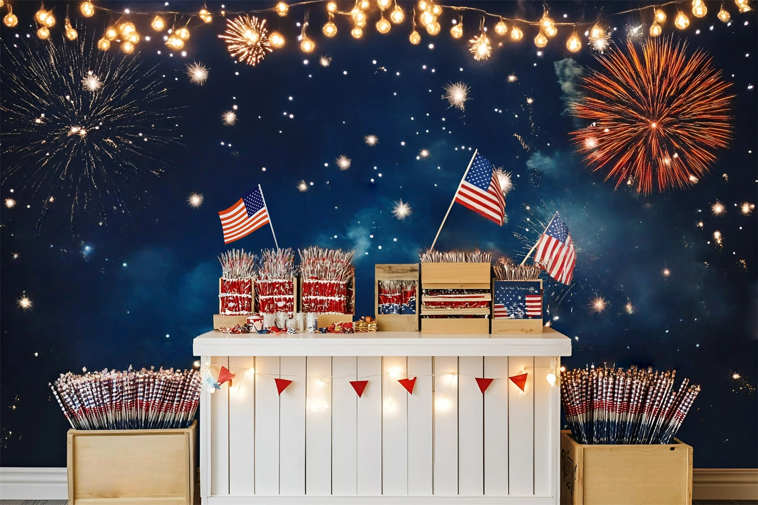 4th of July Fireworks Backdrop Celebration Flag Booth Backdrop GQ5-12