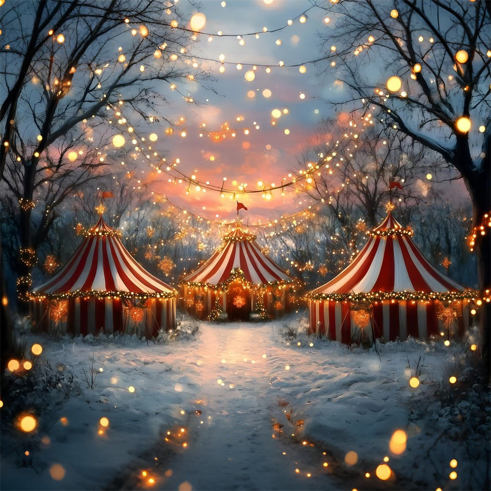 Carnival Tent Backdrop Snowy Christmas Lights Backdrop GQ5-131