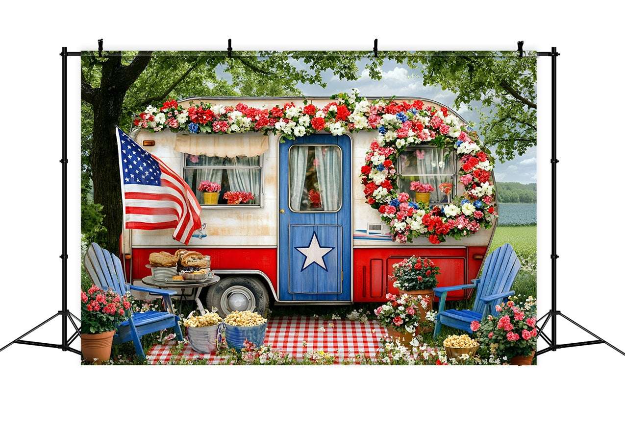 Independence Day Backdrop Patriotic Garland Camper Picnic Backdrop GQ5-14