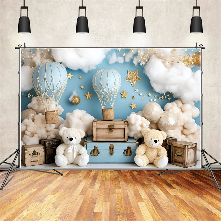 Newborn Photoshoot Backdrop Cloudy Balloon Bears Backdrop GQ5-141