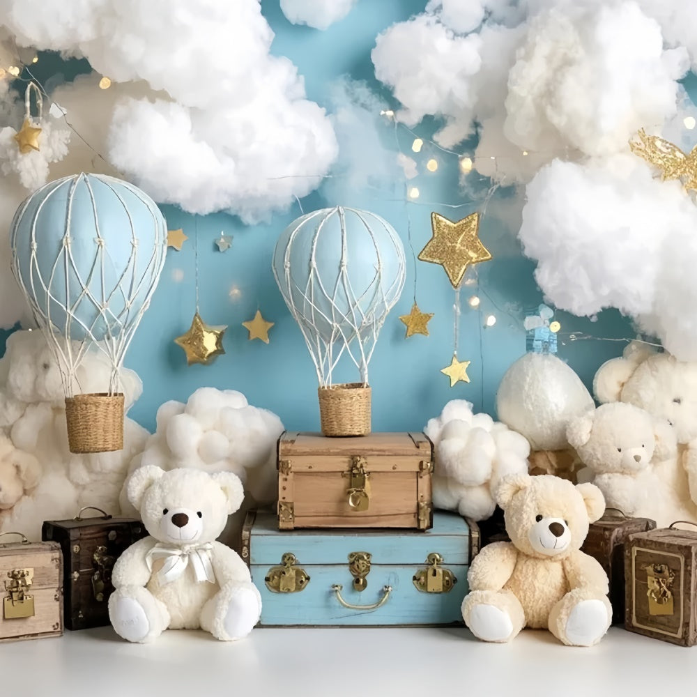 Newborn Photoshoot Backdrop Cloudy Balloon Bears Backdrop GQ5-141