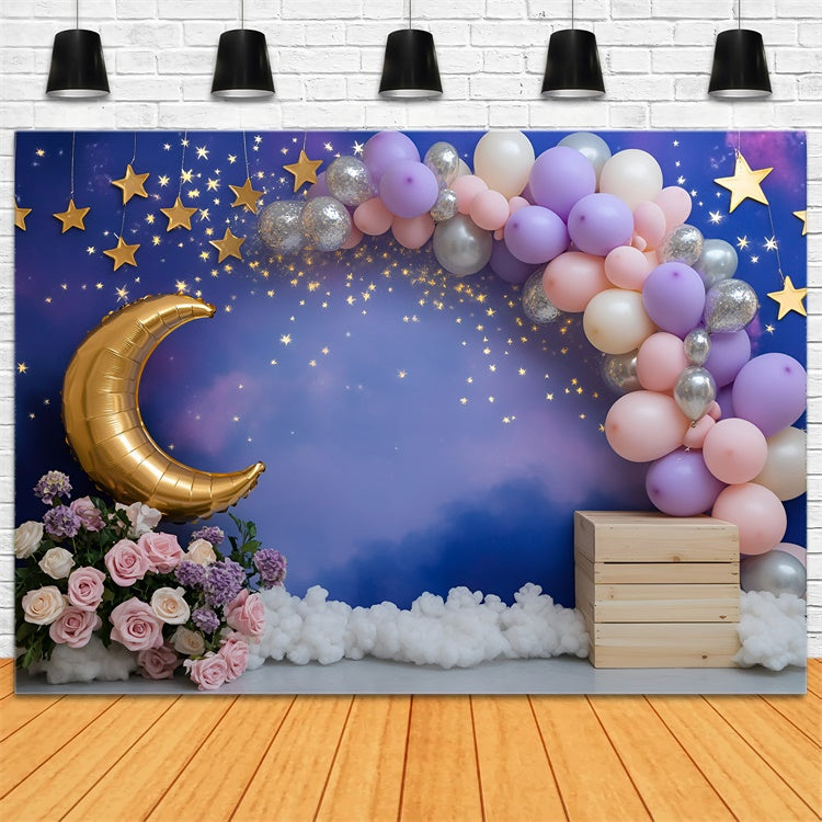 Moon and Stars Backdrop Moonlit Balloon Dreams Kids Backdrop GQ5-158