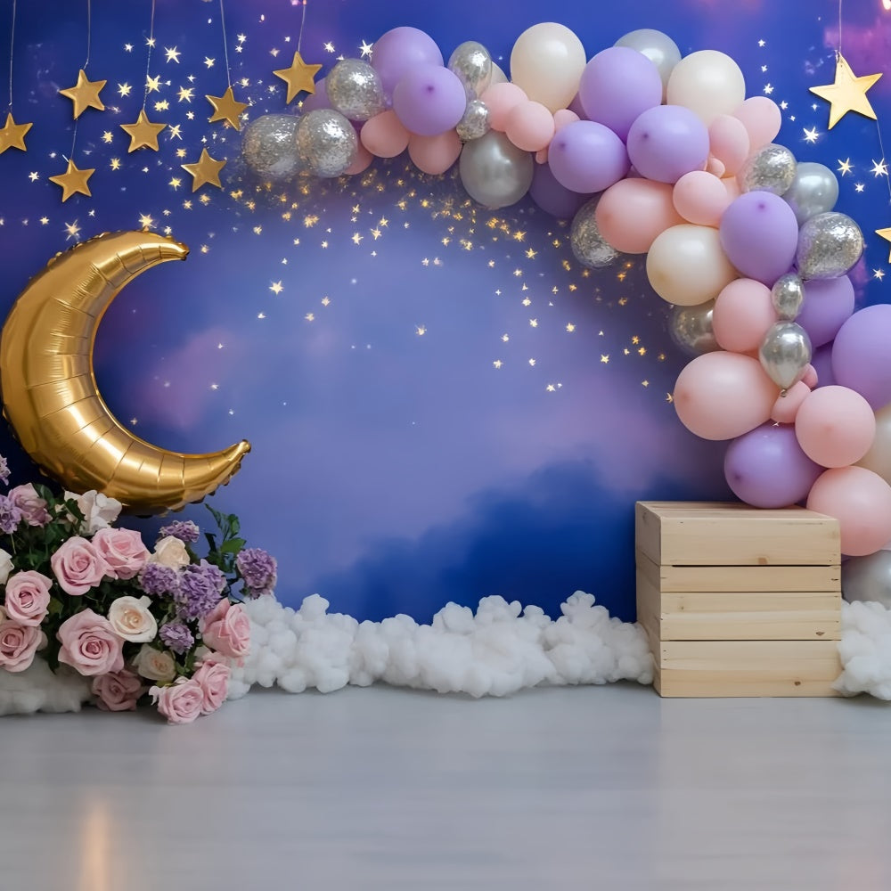 Moon and Stars Backdrop Moonlit Balloon Dreams Kids Backdrop GQ5-158