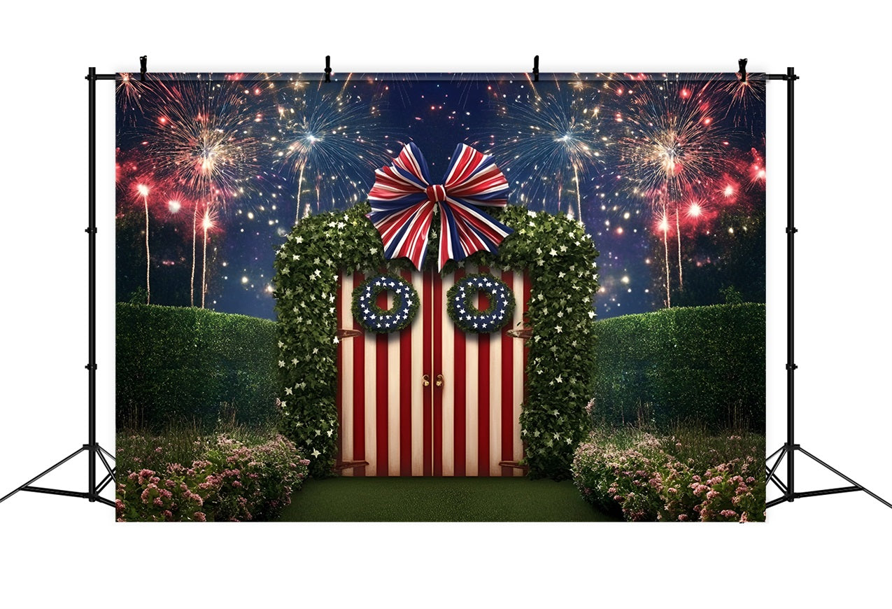 Independence Day Backdrops Garden Gate Fireworks Backdrop GQ5-16