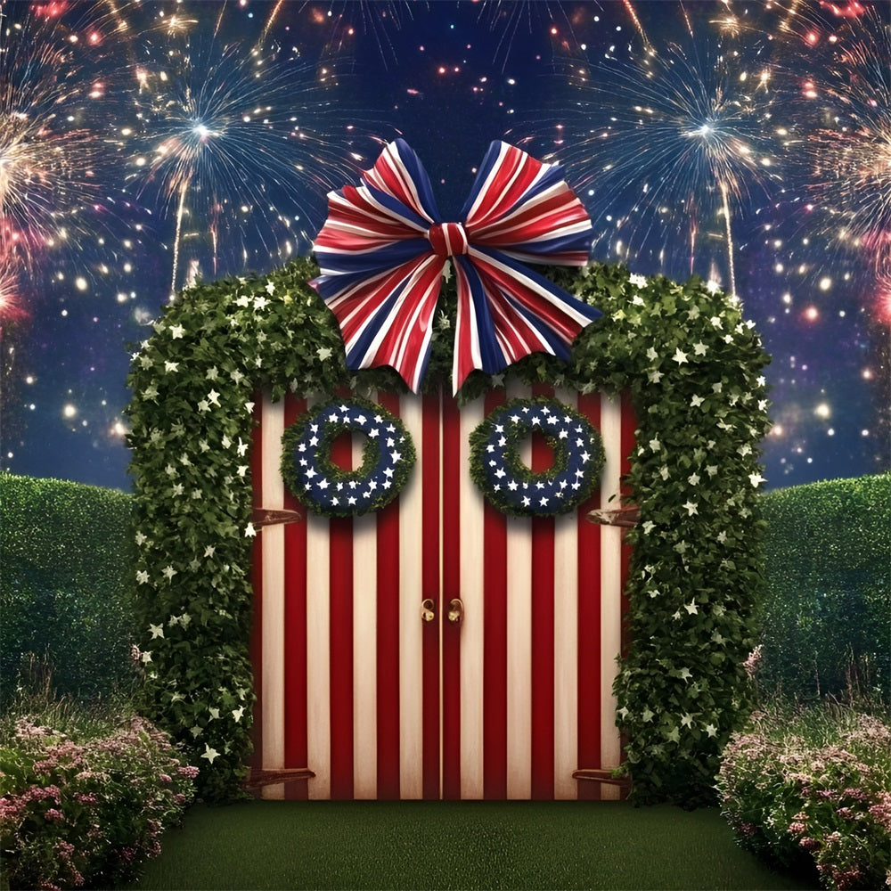 Independence Day Backdrops Garden Gate Fireworks Backdrop GQ5-16