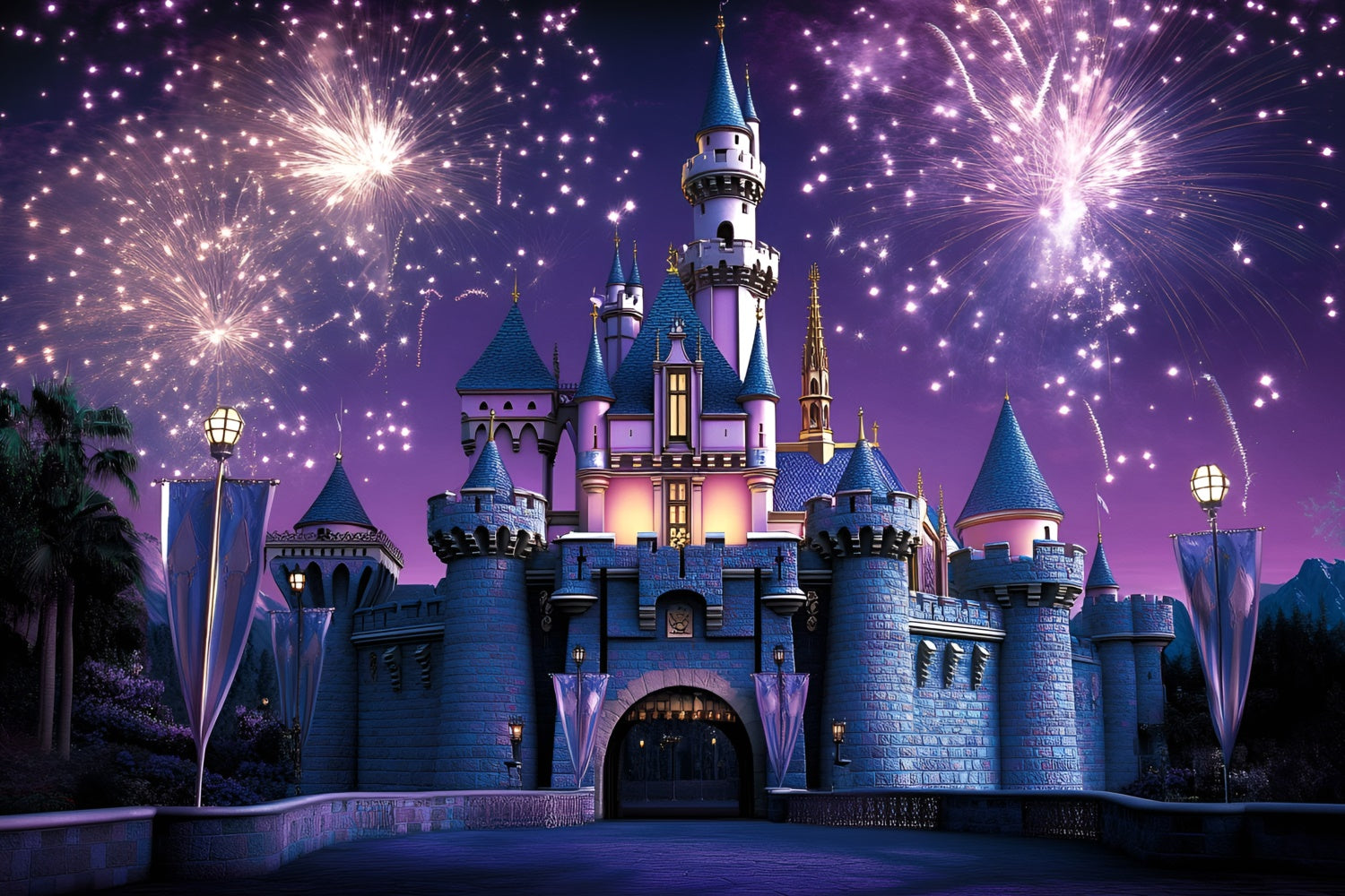 Castle Photo Backdrop Firework Magic Castle Kids Backdrop GQ5-178