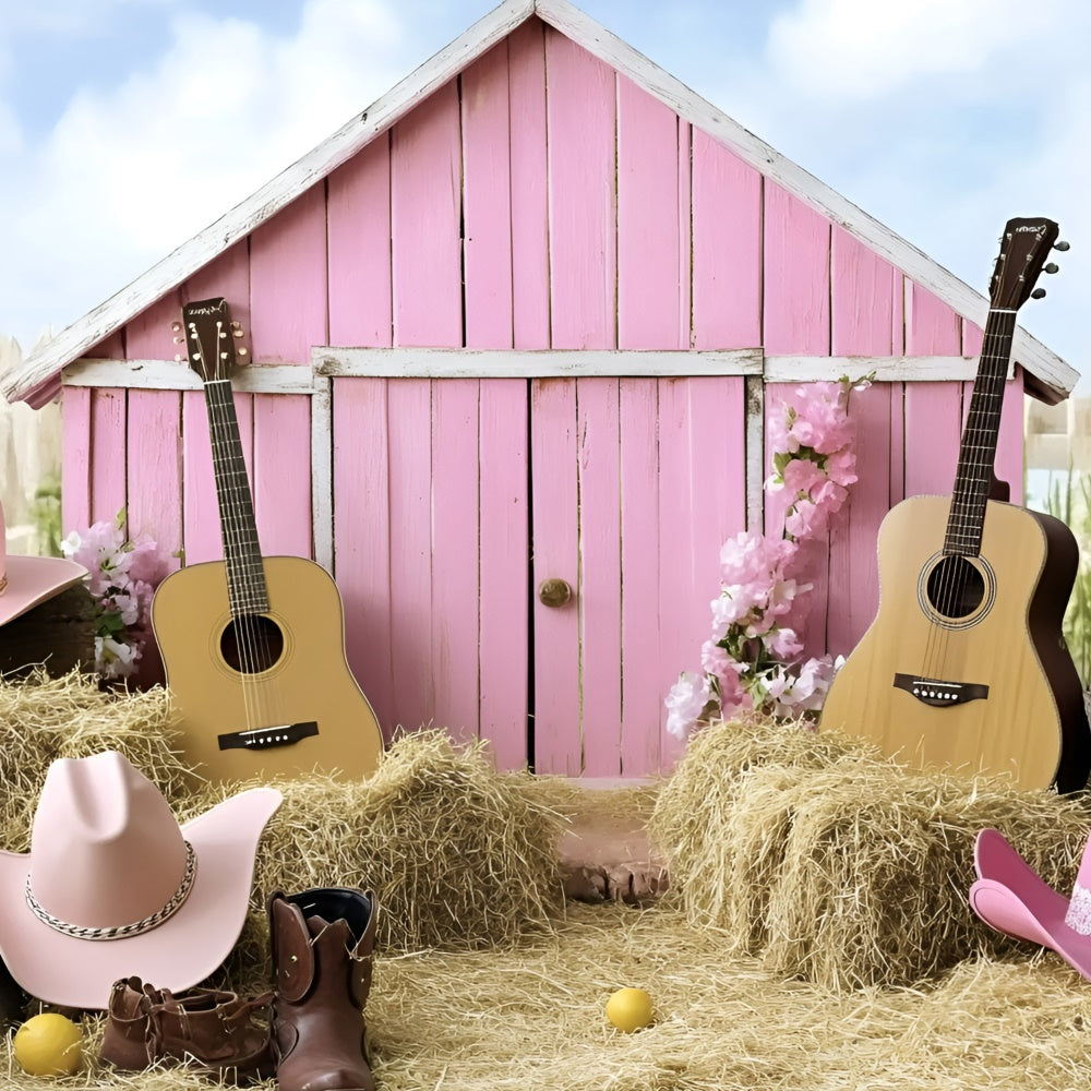 Cowgirl Backdrop Ideas Pink Barn Guitar Western Kids Backdrop GQ5-180