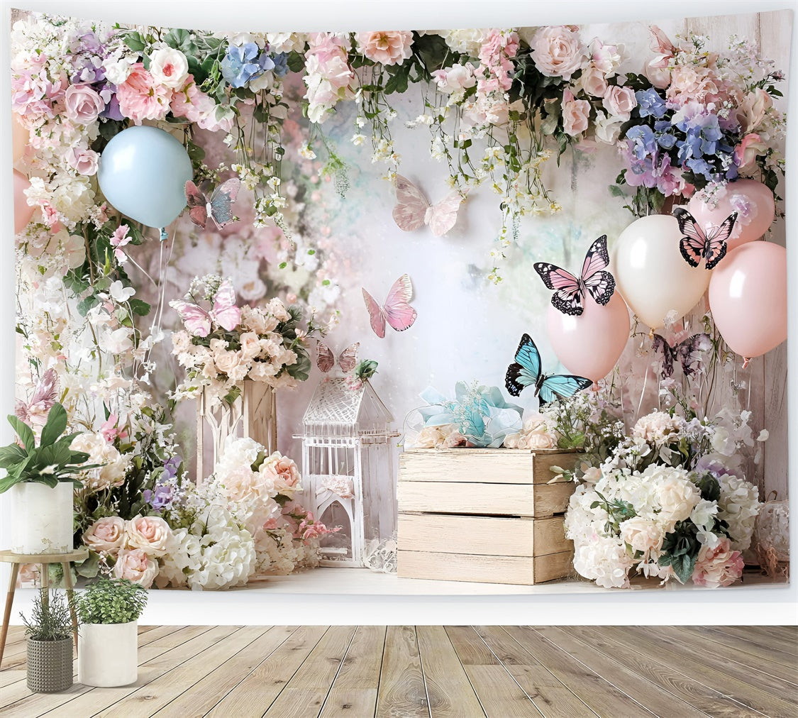 Butterfly Backdrop Whimsical Flower Balloon Children Backdrops GQ5-182