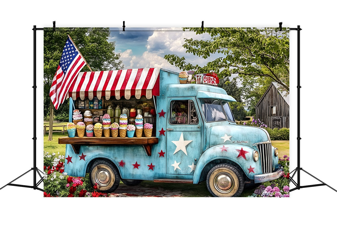 American Flag Backdrop Photography Ice Cream Truck Backdrop GQ5-19