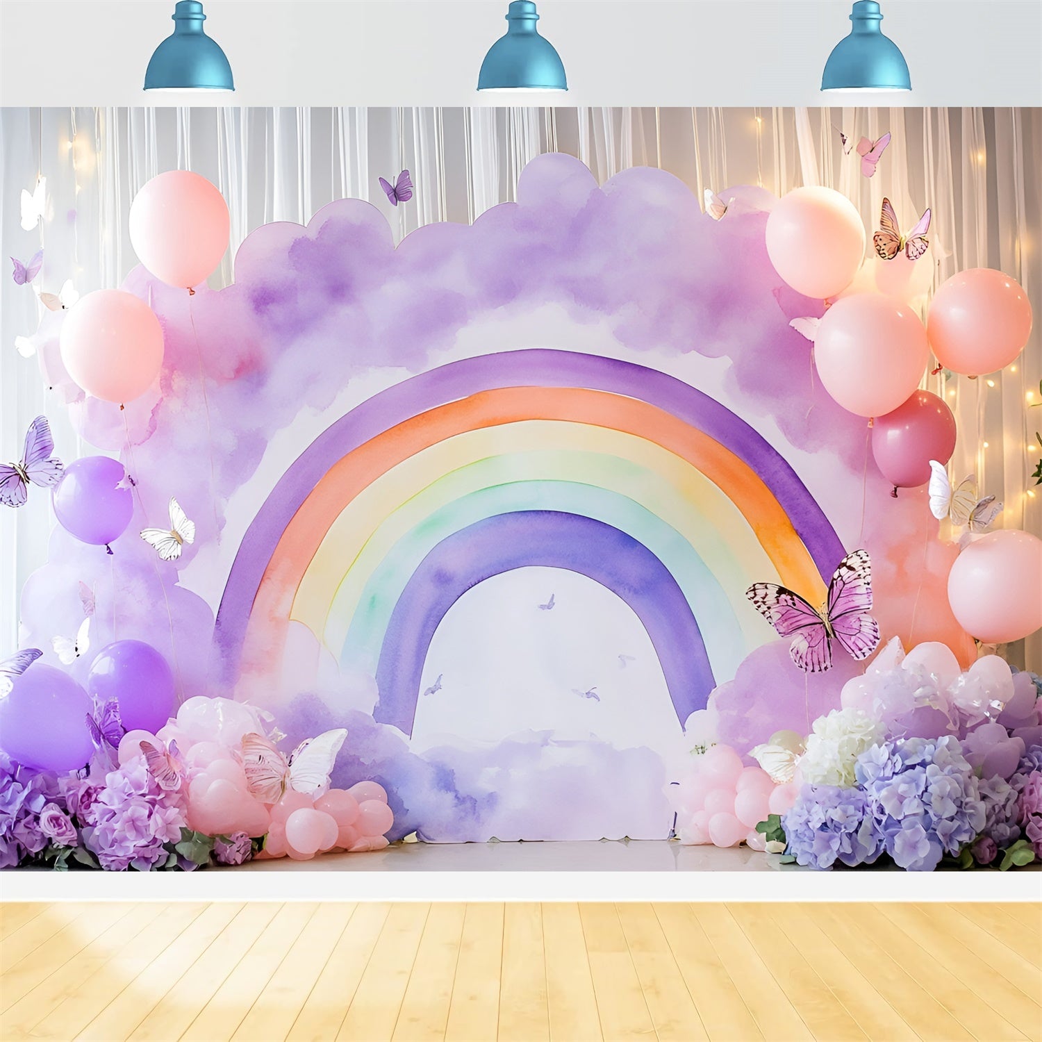 Rainbow Backdrops Watercolor Rainbow Butterfly Kids Backdrops GQ5-191