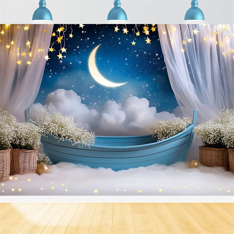 Moon and Stars Backdrop Flower Starry Sky Kids Backdrop GQ5-196