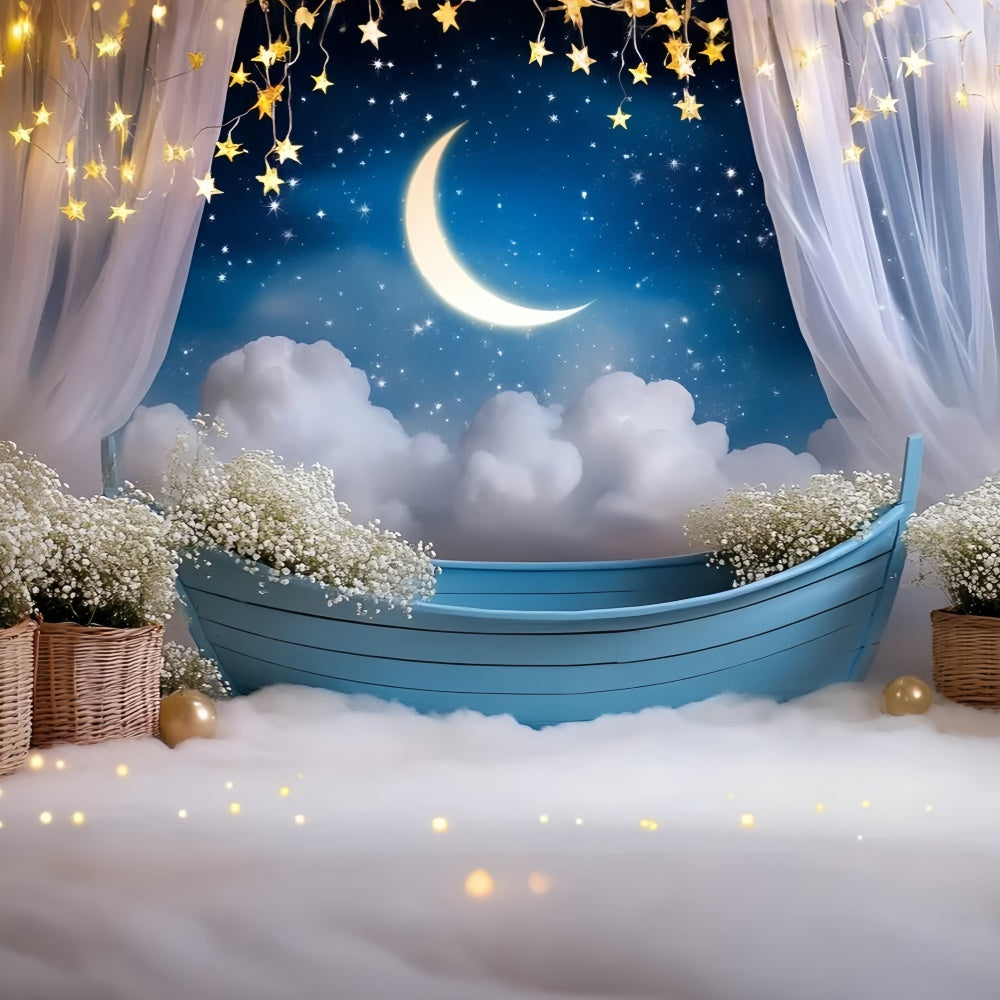 Moon and Stars Backdrop Flower Starry Sky Kids Backdrop GQ5-196