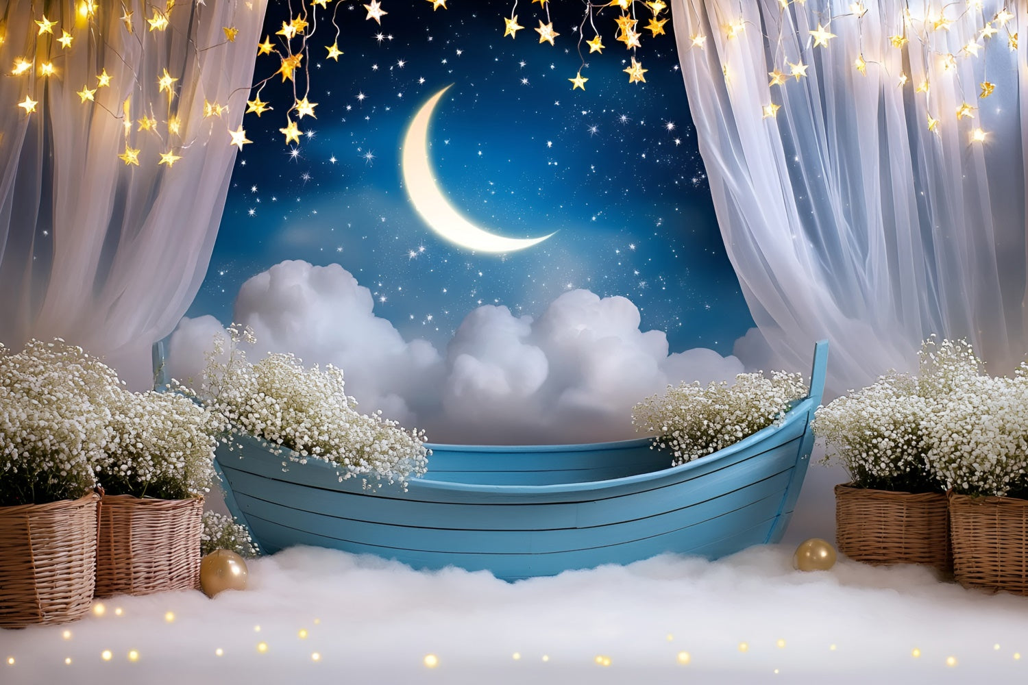 Moon and Stars Backdrop Flower Starry Sky Kids Backdrop GQ5-196