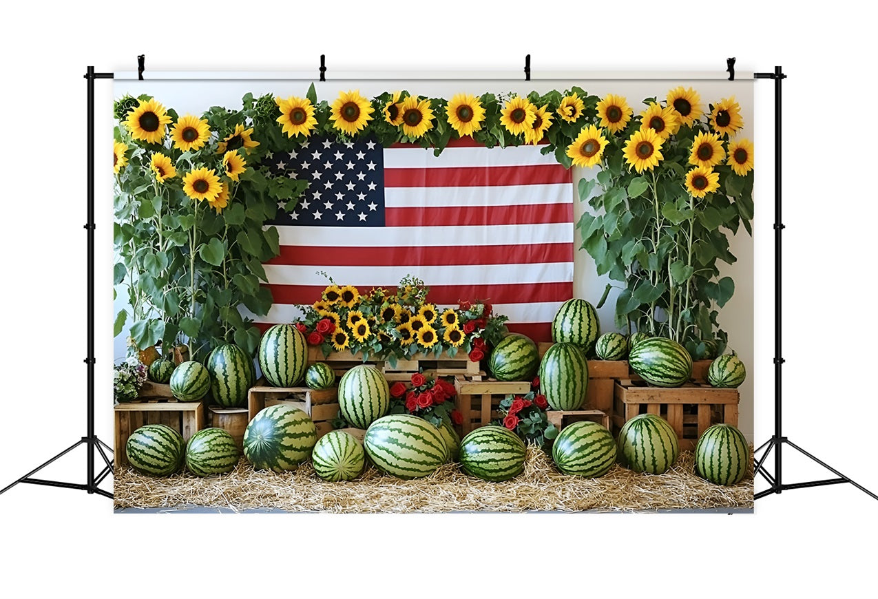 American Flag Backdrop Watermelon Sunflower Independence Backdrop GQ5-20