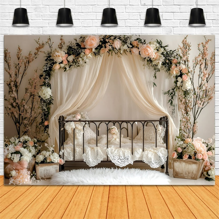 Newborn Photo Backdrop Vintage Floral Crib Dreams Backdrop GQ5-207