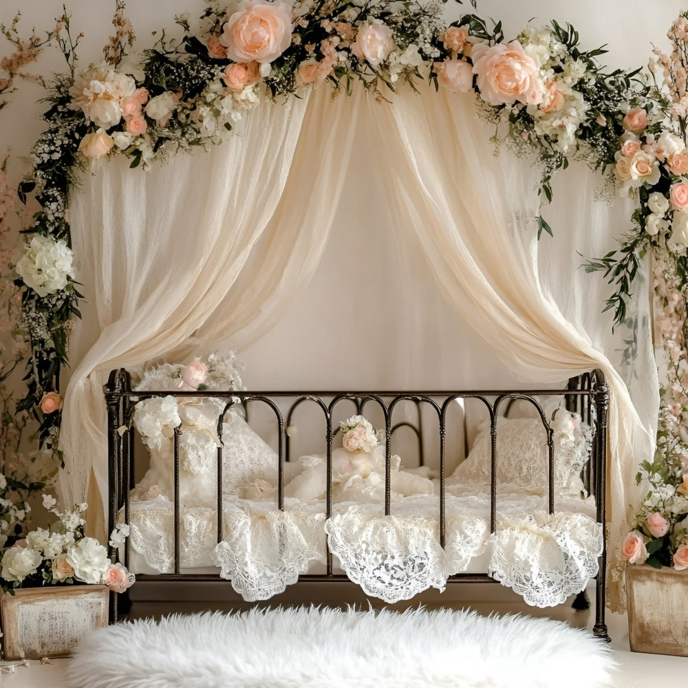 Newborn Photo Backdrop Vintage Floral Crib Dreams Backdrop GQ5-207