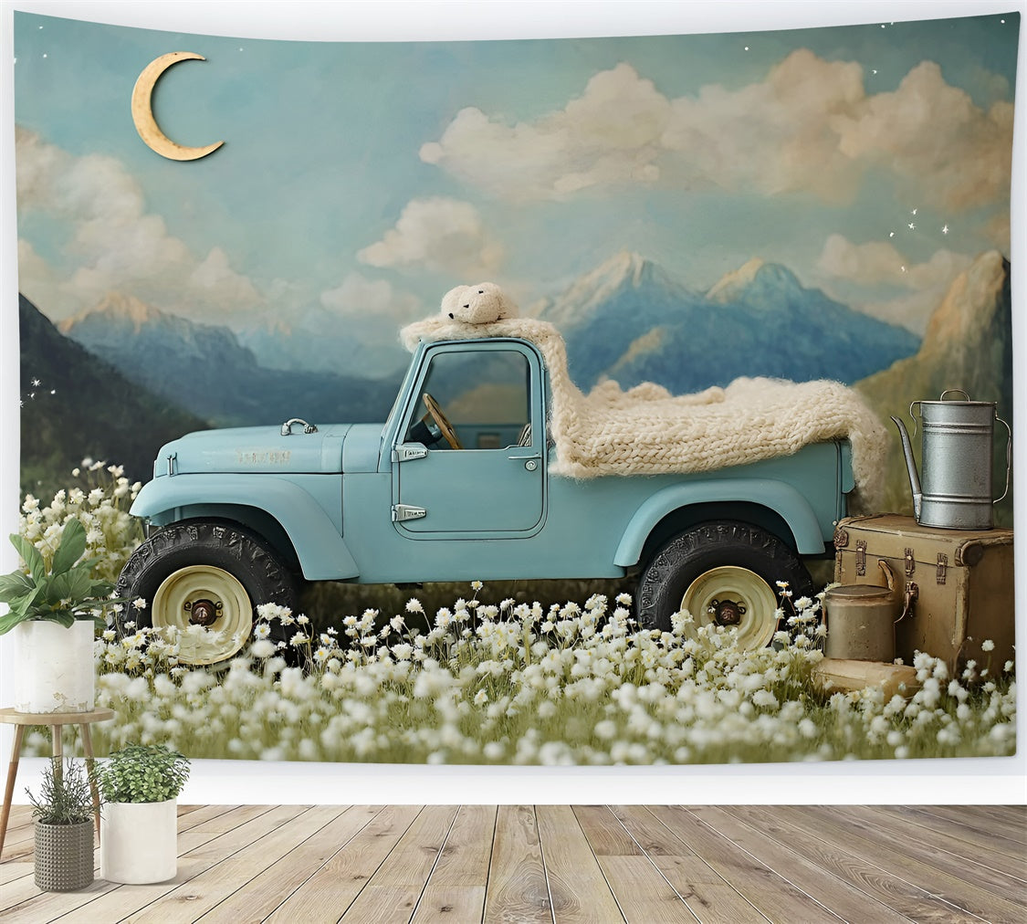 Newborn Photoshoot Backdrop Blue Truck Adventure Backdrop GQ5-208
