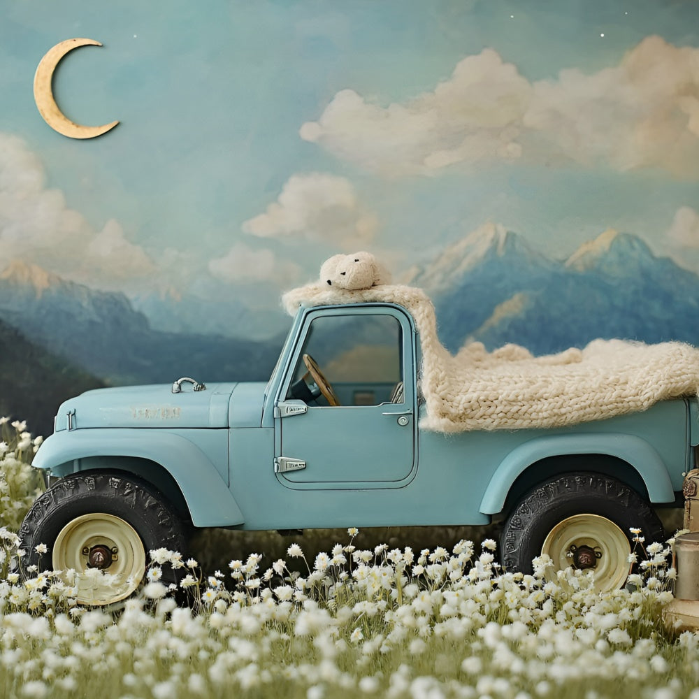 Newborn Photoshoot Backdrop Blue Truck Adventure Backdrop GQ5-208