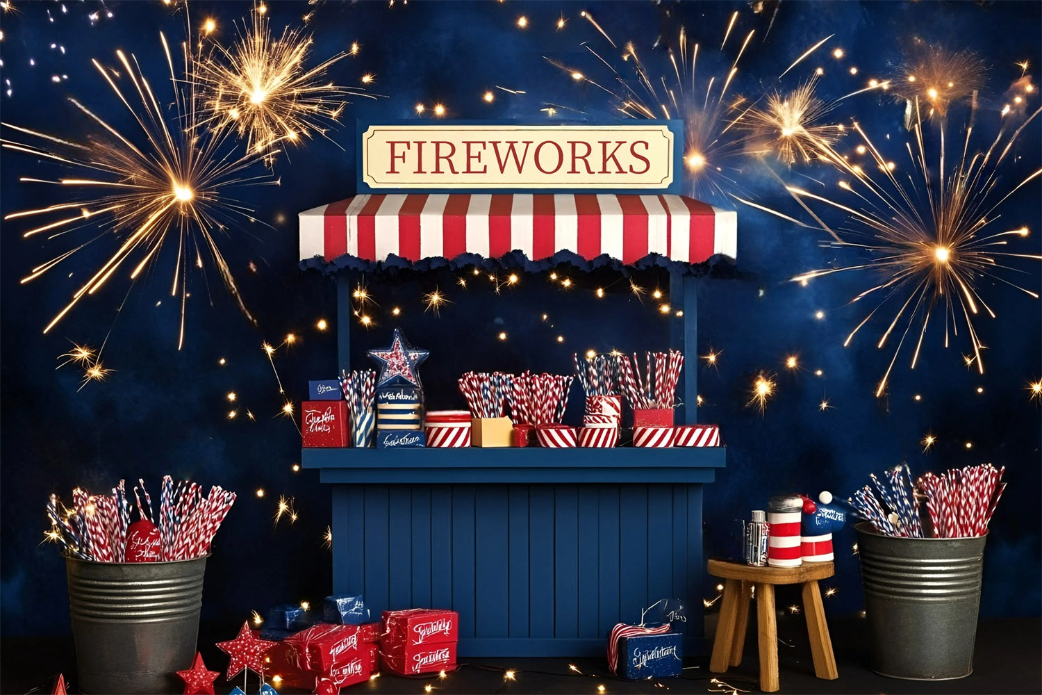 4th of July Fireworks Photo Backdrop Festive Market Backdrop GQ5-27