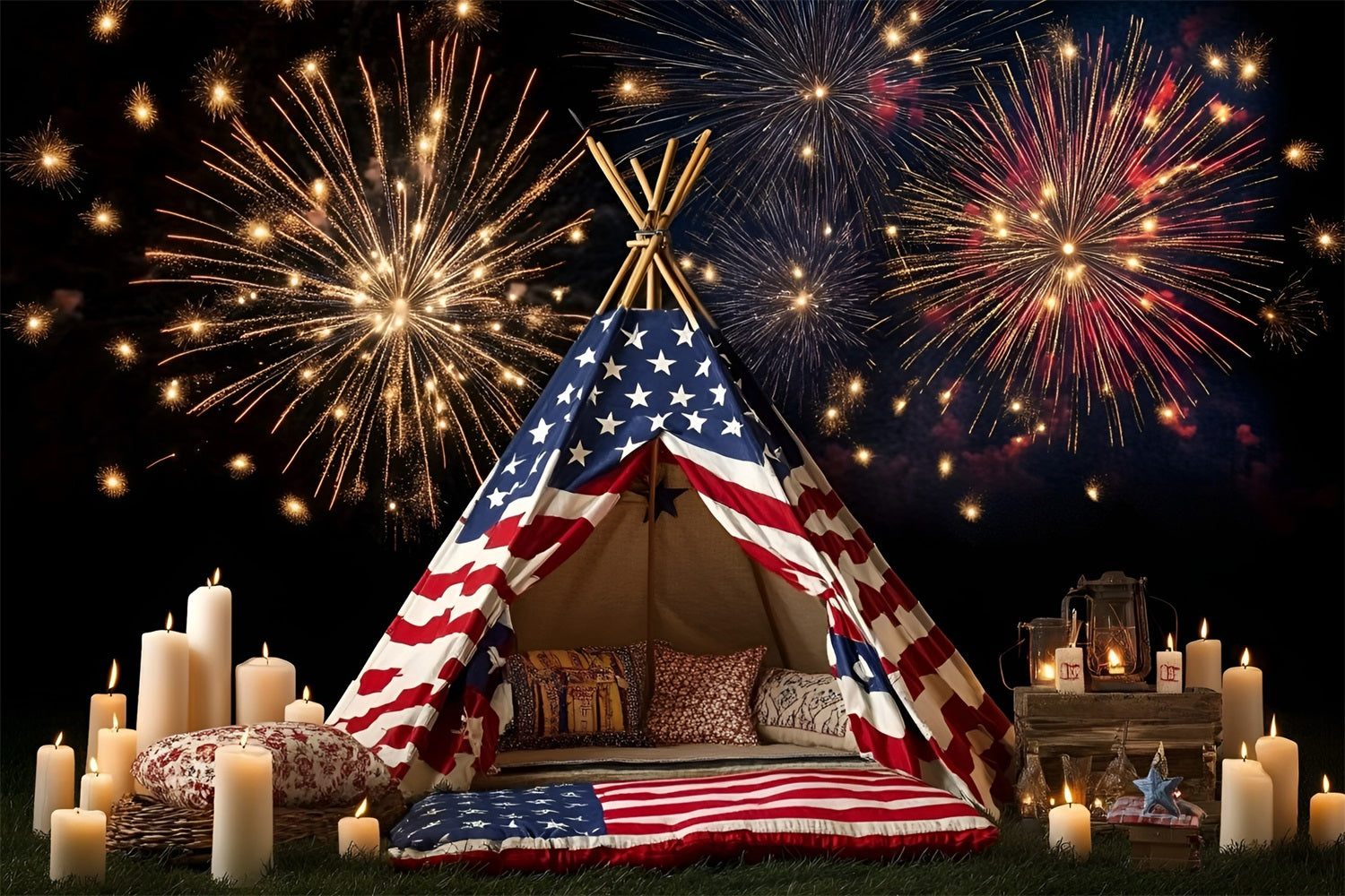 4th of July Fireworks Backdrop Patriotic Tent Backdrop GQ5-28